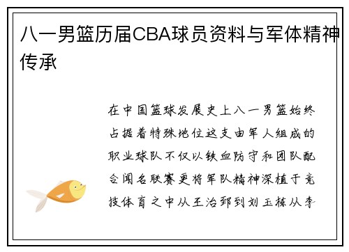 八一男篮历届CBA球员资料与军体精神传承
